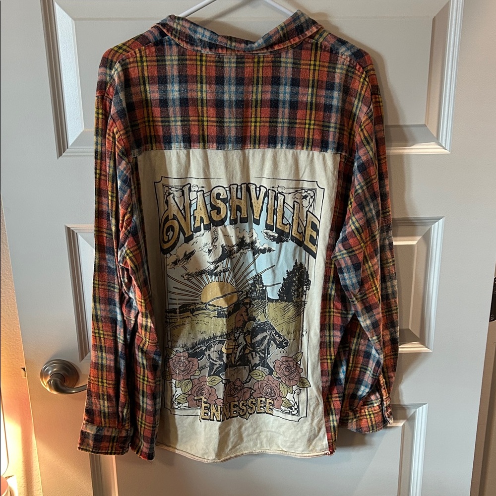 Plaid Button Down Shirt with Nashville Graphic